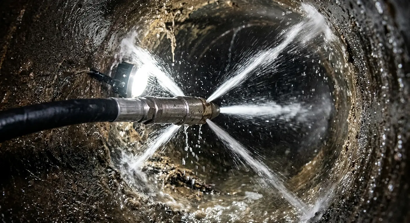 High-pressure hydro jetting nozzle cleaning sewer pipe for Sewer Cleanout in Marion
